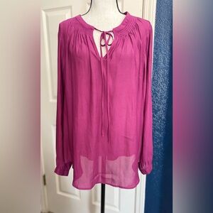 torrid Magenta Tie-Neck Long Sleeve Tunic